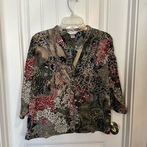 Christopher and Banks petite XL with ruffled front button down Vneck 3/4 sleeve